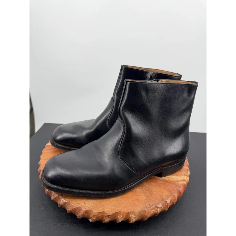 Hitchcock side Zip dress Boot Mens 10 3E Black Leather Square Toe wide England